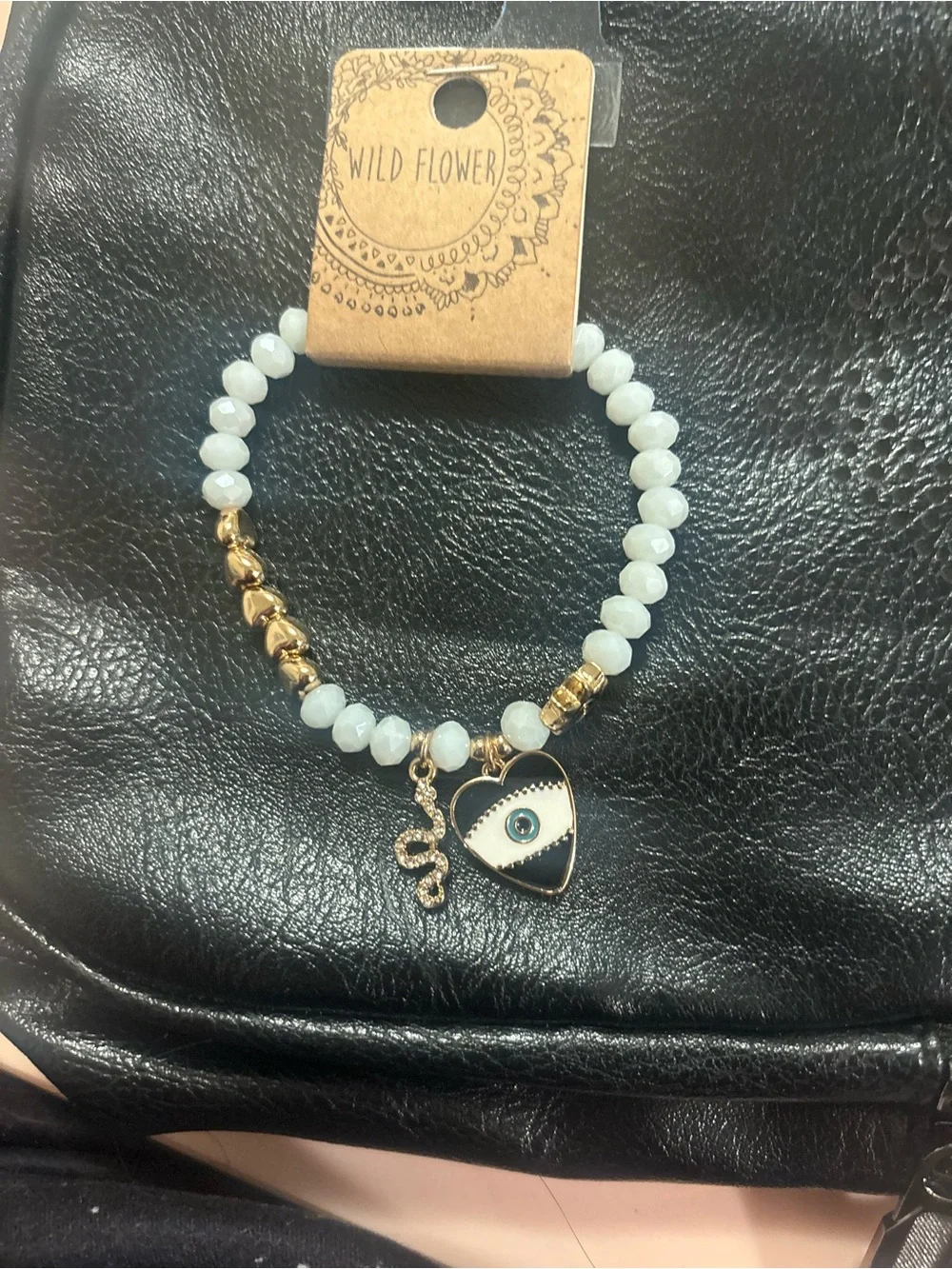 Wildflowers Aqua Beaded Bracelet with Gold Heart Charm